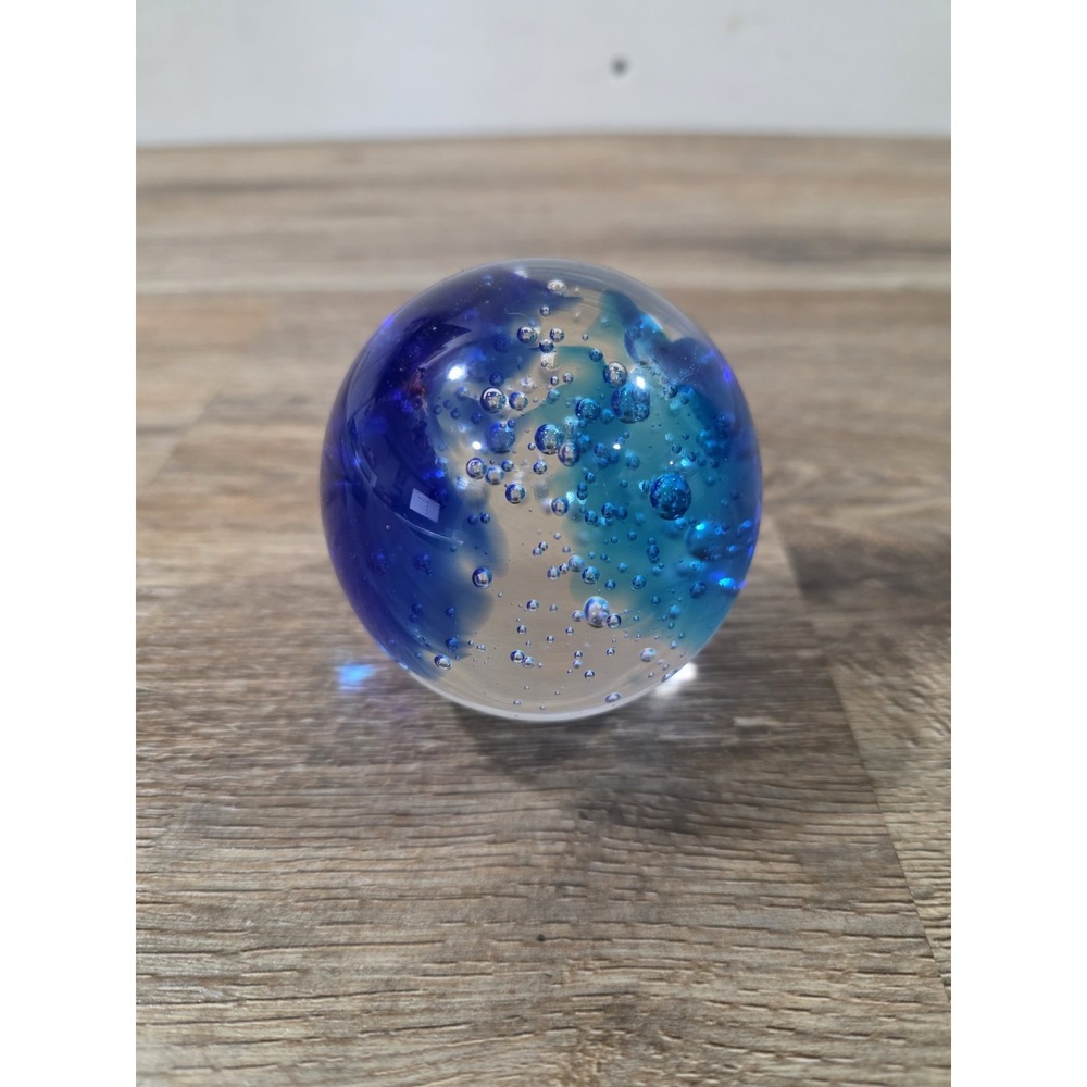 Vintage COBALT BLUE GLASS PAPERWEIGHT SPHERE Controlled Bubbles 3" Tall